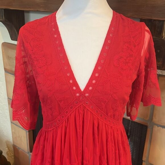 PinkBlush Red Lace Mesh Overlay Maternity Maxi Dress, size S - Picture 2 of 13